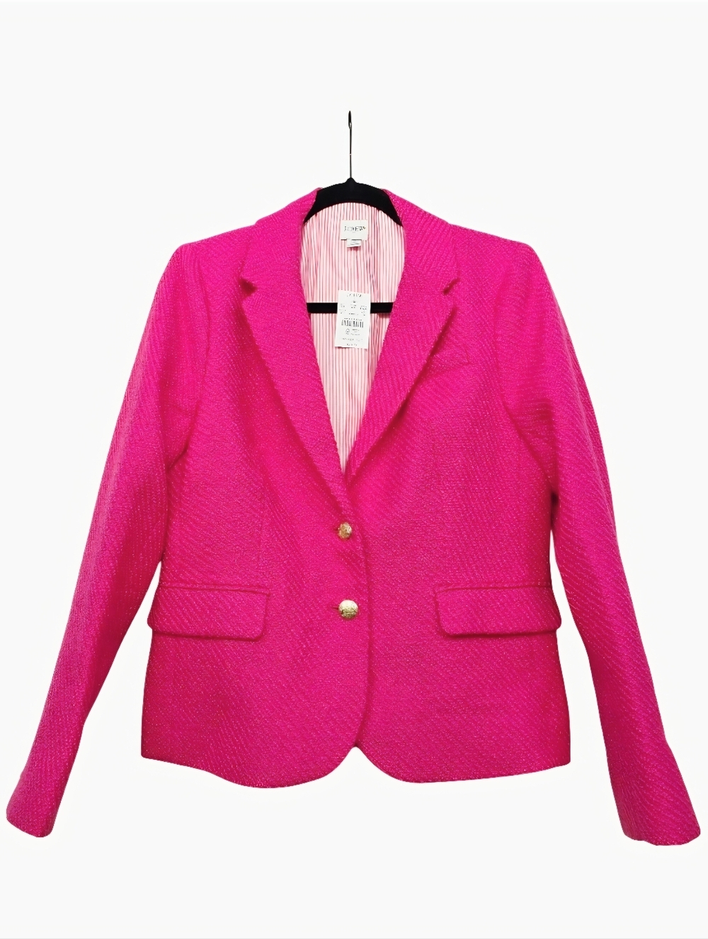 J.Crew Factory Fuschia Hot Pink Tweed Blazer Jacket Gold Buttons Size 10 NWT